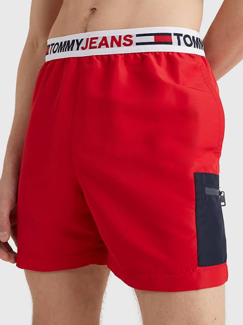 Stroje Kąpielowe Tommy Hilfiger Logo Waistband Mid Length Shorts Męskie Czerwone | TH692XGF