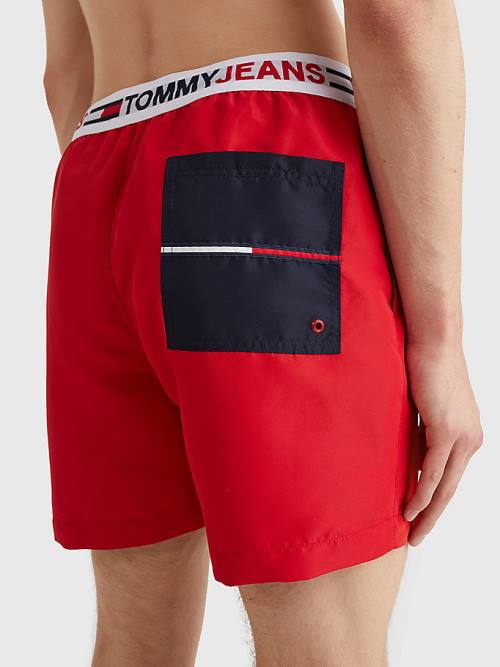 Stroje Kąpielowe Tommy Hilfiger Logo Waistband Mid Length Shorts Męskie Czerwone | TH692XGF