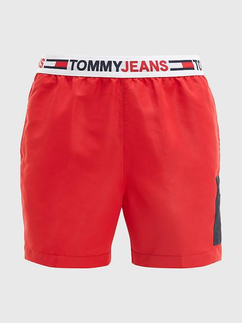 Stroje Kąpielowe Tommy Hilfiger Logo Waistband Mid Length Shorts Męskie Czerwone | TH692XGF