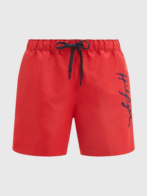 Stroje Kąpielowe Tommy Hilfiger Mid Length Signature Logo Shorts Męskie Czerwone | TH625XNK