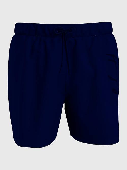 Stroje Kąpielowe Tommy Hilfiger Mid Length Signature Logo Shorts Męskie Niebieskie | TH731QDM