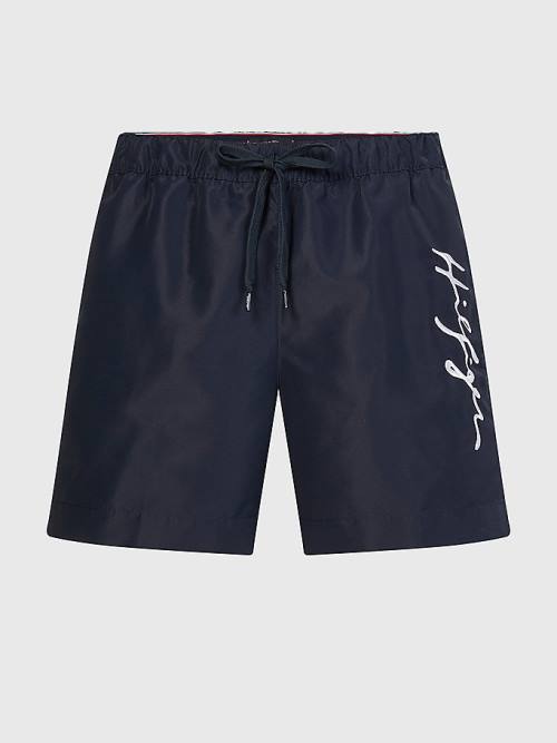 Stroje Kąpielowe Tommy Hilfiger Mid Length Signature Logo Shorts Męskie Niebieskie | TH731QDM