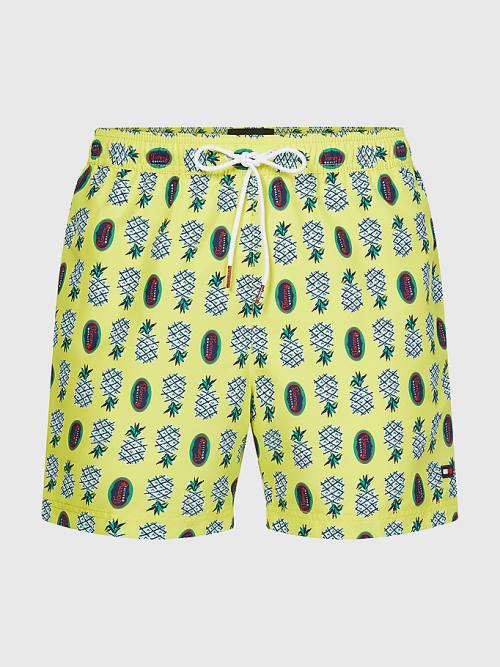 Stroje Kąpielowe Tommy Hilfiger Print Drawstring Mid Length Shorts Męskie Żółte | TH428DEZ