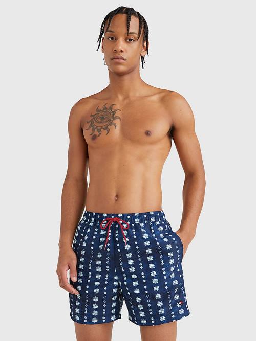 Stroje Kąpielowe Tommy Hilfiger Print Drawstring Mid Length Shorts Męskie Niebieskie | TH926HOV