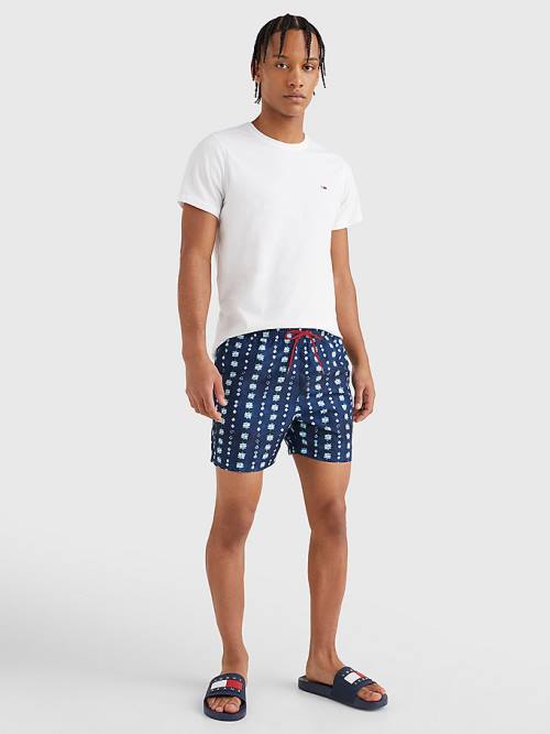 Stroje Kąpielowe Tommy Hilfiger Print Drawstring Mid Length Shorts Męskie Niebieskie | TH926HOV