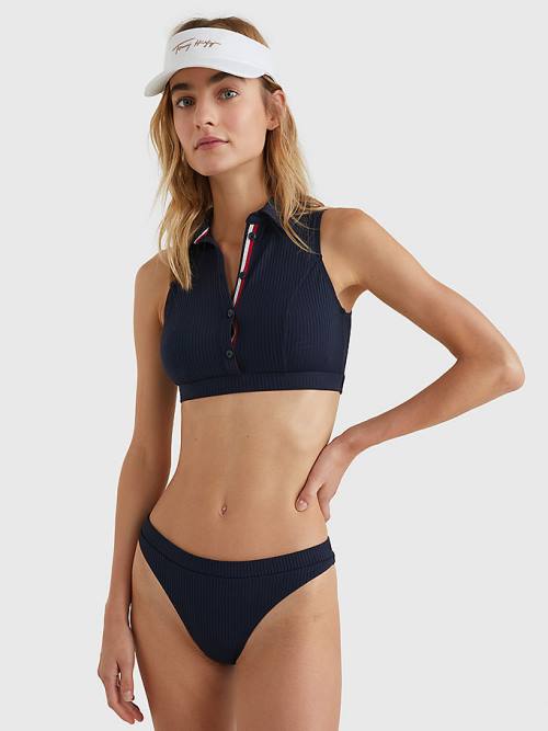 Stroje Kąpielowe Tommy Hilfiger Ribbed High Leg Bikini Bottoms Damskie Niebieskie | TH651XUN