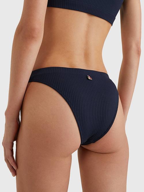 Stroje Kąpielowe Tommy Hilfiger Ribbed High Leg Bikini Bottoms Damskie Niebieskie | TH651XUN