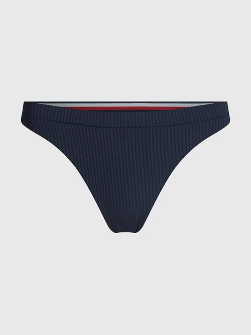 Stroje Kąpielowe Tommy Hilfiger Ribbed High Leg Bikini Bottoms Damskie Niebieskie | TH651XUN