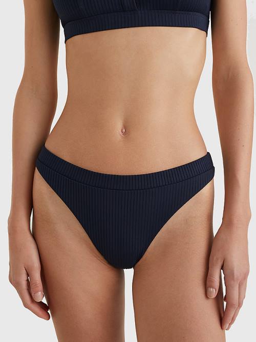 Stroje Kąpielowe Tommy Hilfiger Ribbed High Leg Bikini Bottoms Damskie Niebieskie | TH651XUN