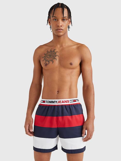 Stroje Kąpielowe Tommy Hilfiger Rugby Stripe Mid Length Shorts Męskie Czerwone | TH596YJB