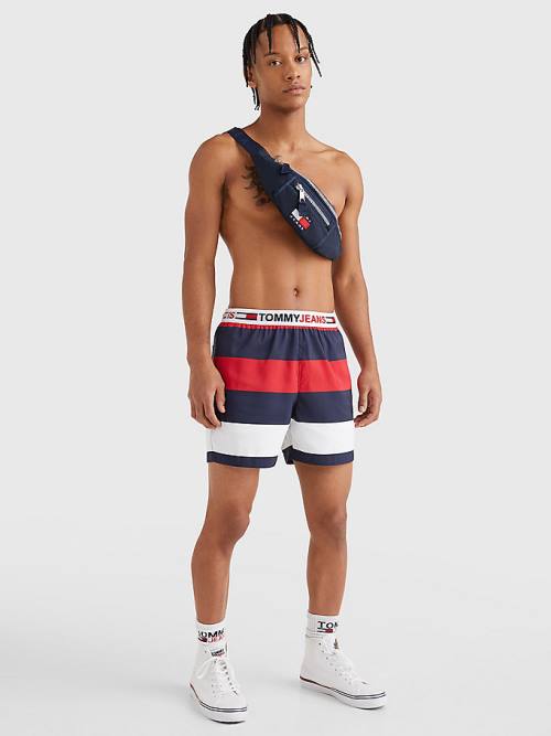 Stroje Kąpielowe Tommy Hilfiger Rugby Stripe Mid Length Shorts Męskie Czerwone | TH596YJB