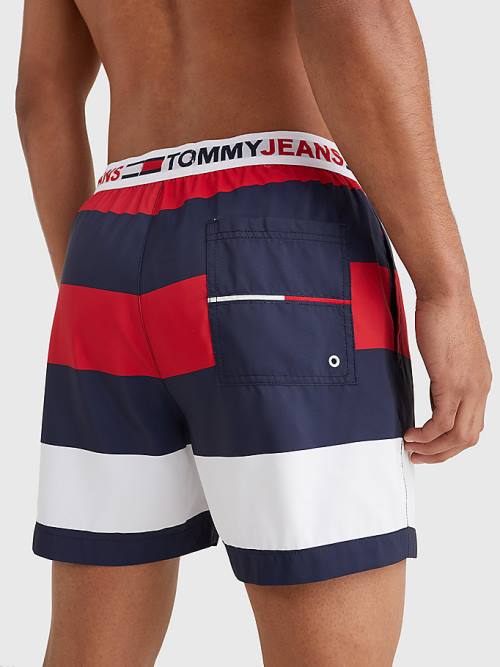 Stroje Kąpielowe Tommy Hilfiger Rugby Stripe Mid Length Shorts Męskie Czerwone | TH596YJB