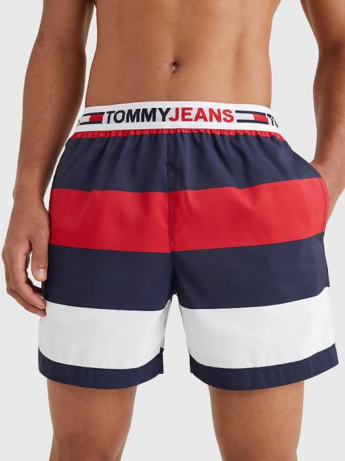 Stroje Kąpielowe Tommy Hilfiger Rugby Stripe Mid Length Shorts Męskie Czerwone | TH596YJB