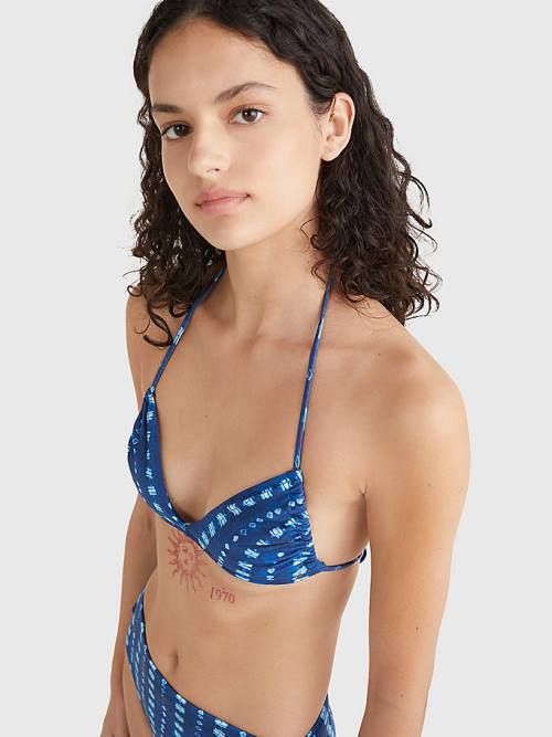 Stroje Kąpielowe Tommy Hilfiger Shibori Halterneck Triangle Bikini Top Damskie Niebieskie | TH028HWU