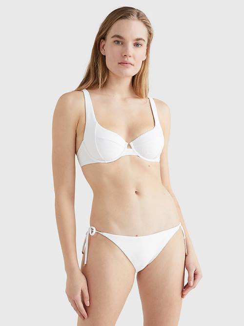 Stroje Kąpielowe Tommy Hilfiger Side Tie Ribbed Bikini Bottoms Damskie Białe | TH052TXM