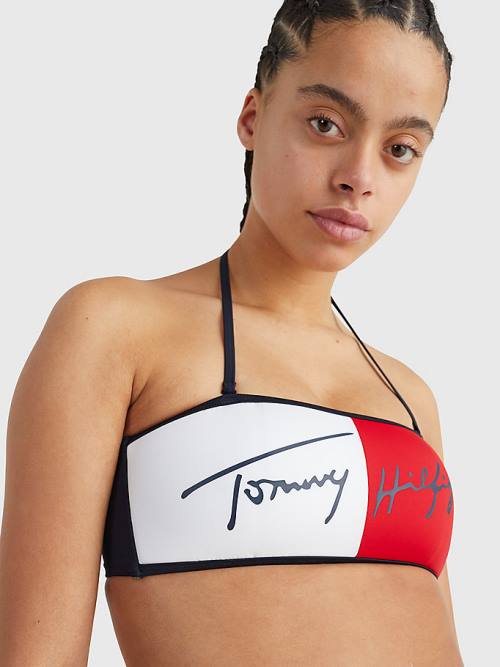 Stroje Kąpielowe Tommy Hilfiger Signature Logo Bandeau Bikini Top Damskie Niebieskie | TH013THO