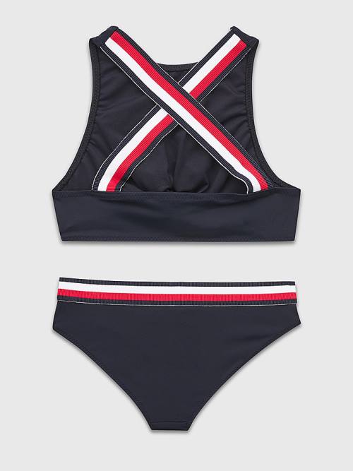 Stroje Kąpielowe Tommy Hilfiger Signature Tape Crop Top Bikini Set Dziewczynka Niebieskie | TH328RJM