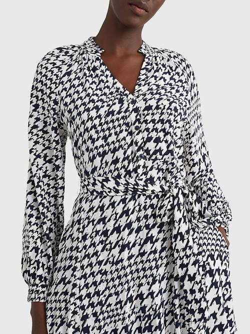 Sukienki Tommy Hilfiger Houndstooth Relaxed Fit Midi Damskie Niebieskie | TH356MZI