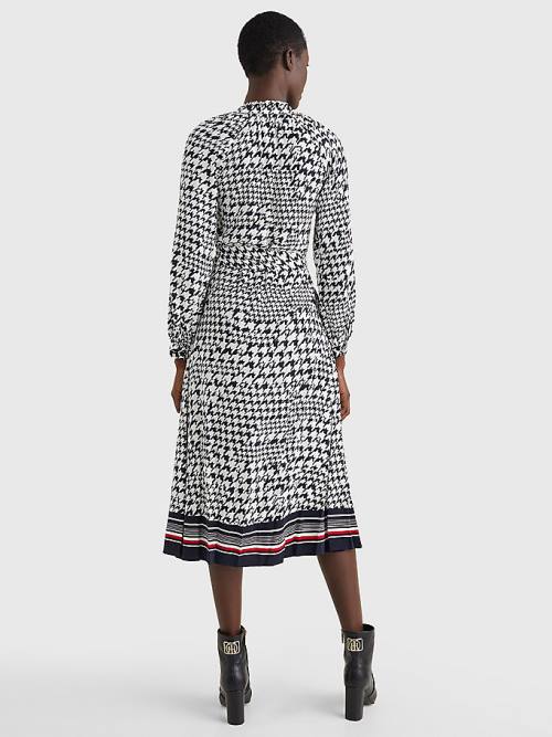 Sukienki Tommy Hilfiger Houndstooth Relaxed Fit Midi Damskie Niebieskie | TH356MZI