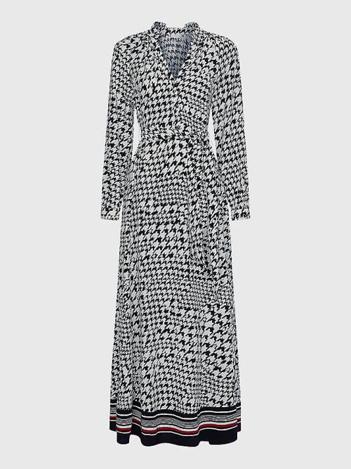 Sukienki Tommy Hilfiger Houndstooth Relaxed Fit Midi Damskie Niebieskie | TH356MZI