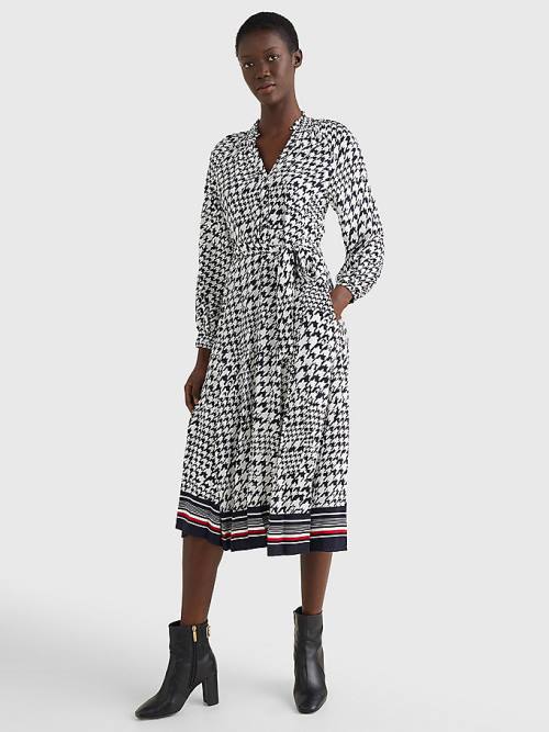 Sukienki Tommy Hilfiger Houndstooth Relaxed Fit Midi Damskie Niebieskie | TH356MZI