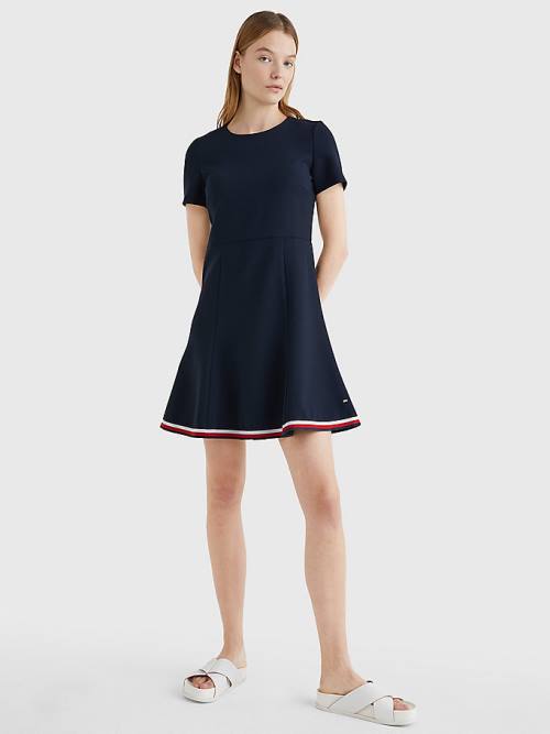 Sukienki Tommy Hilfiger Signature Tape Fit And Flare Damskie Niebieskie | TH258TQF