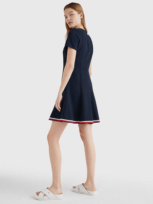 Sukienki Tommy Hilfiger Signature Tape Fit And Flare Damskie Niebieskie | TH258TQF