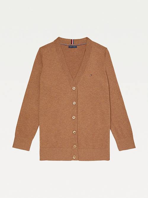 Swetry Tommy Hilfiger Adaptive Essential Bawełniane Cardigan Damskie Brązowe | TH024MKQ