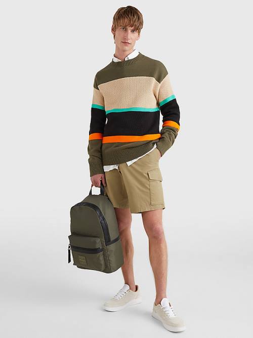 Swetry Tommy Hilfiger Colour-Blocked Mixed Knit Jumper Męskie Khaki | TH019GRA