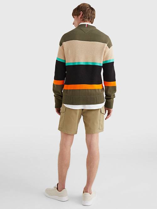 Swetry Tommy Hilfiger Colour-Blocked Mixed Knit Jumper Męskie Khaki | TH019GRA