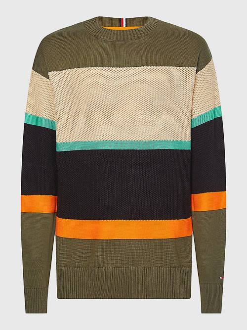 Swetry Tommy Hilfiger Colour-Blocked Mixed Knit Jumper Męskie Khaki | TH019GRA