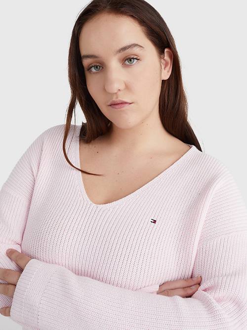 Swetry Tommy Hilfiger Curve Rib-Knit Organic Bawełniane Relaxed Fit Jumper Damskie Różowe | TH083IAL