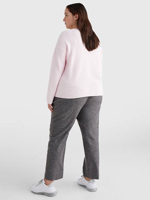 Swetry Tommy Hilfiger Curve Rib-Knit Organic Bawełniane Relaxed Fit Jumper Damskie Różowe | TH083IAL