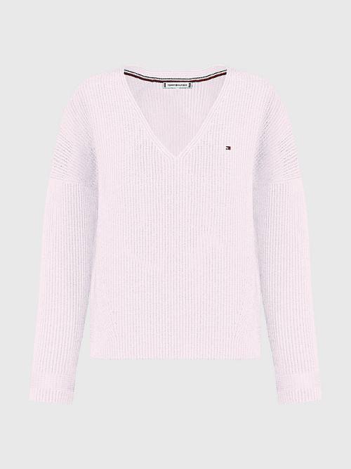 Swetry Tommy Hilfiger Curve Rib-Knit Organic Bawełniane Relaxed Fit Jumper Damskie Różowe | TH083IAL