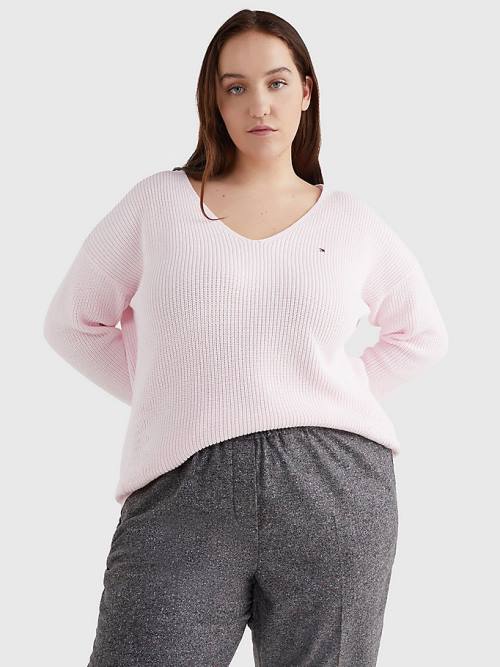 Swetry Tommy Hilfiger Curve Rib-Knit Organic Bawełniane Relaxed Fit Jumper Damskie Różowe | TH083IAL