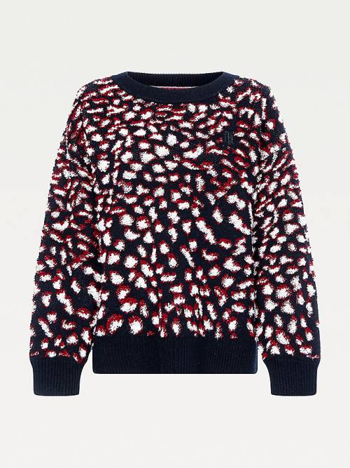 Swetry Tommy Hilfiger Feather Jacquard Oversized Monogram Jumper Damskie Fioletowe | TH809SIJ