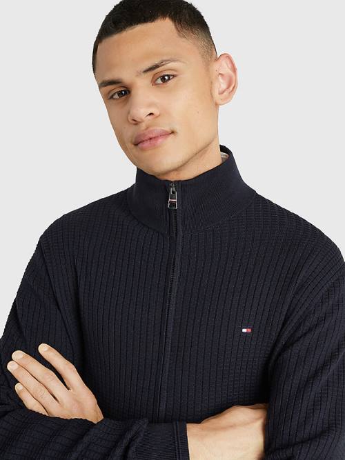 Swetry Tommy Hilfiger Knitted Grid Check Zip-Thru Jumper Męskie Niebieskie | TH159CYJ