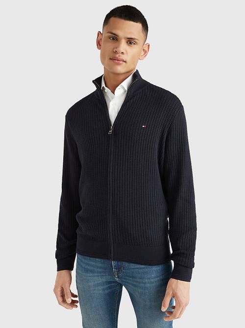 Swetry Tommy Hilfiger Knitted Grid Check Zip-Thru Jumper Męskie Niebieskie | TH159CYJ