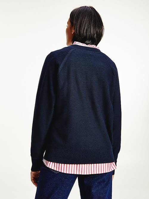 Swetry Tommy Hilfiger Organic Bawełniane Colour-Blocked Flag Jumper Damskie Niebieskie | TH870KXQ