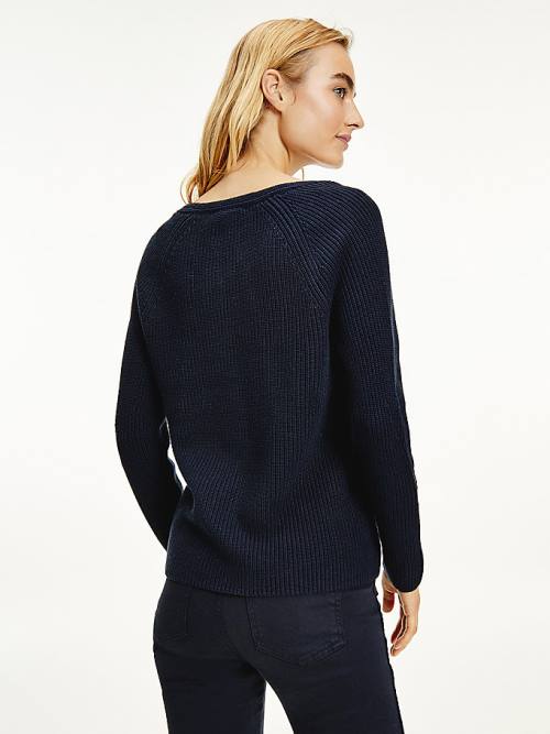 Swetry Tommy Hilfiger Organic Bawełniane V-Neck Jumper Damskie Niebieskie | TH930NBM