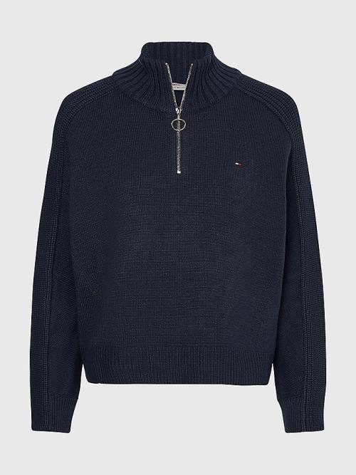 Swetry Tommy Hilfiger Oversized Half-Zip High Neck Jumper Damskie Niebieskie | TH496OMJ