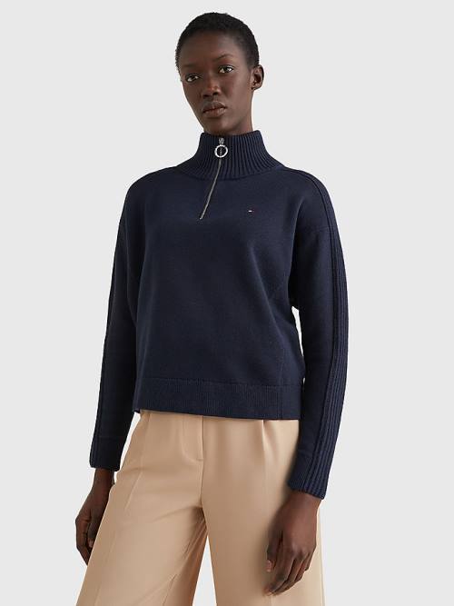 Swetry Tommy Hilfiger Oversized Half-Zip High Neck Jumper Damskie Niebieskie | TH496OMJ