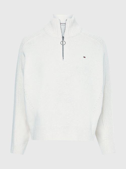 Swetry Tommy Hilfiger Oversized Half-Zip High Neck Jumper Damskie Białe | TH586XYE