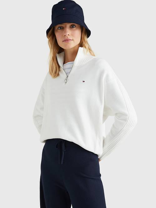 Swetry Tommy Hilfiger Oversized Half-Zip High Neck Jumper Damskie Białe | TH586XYE