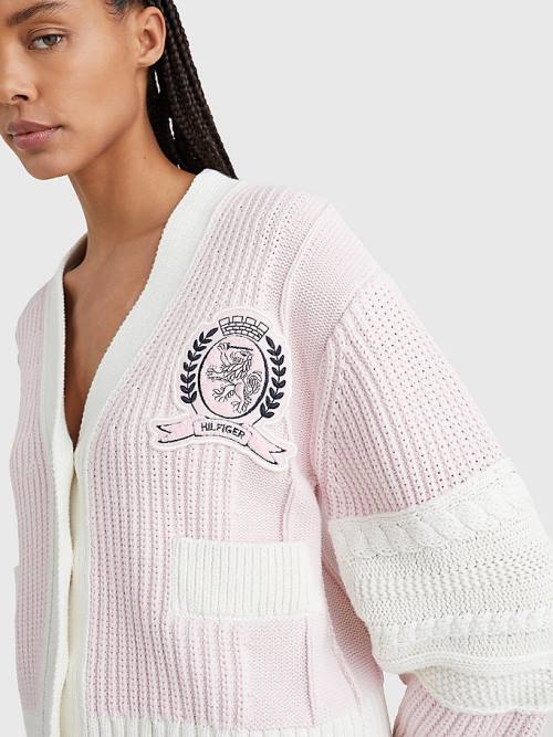 Swetry Tommy Hilfiger Prep Organic Bawełniane Crest Cardigan Damskie Różowe | TH836XUN