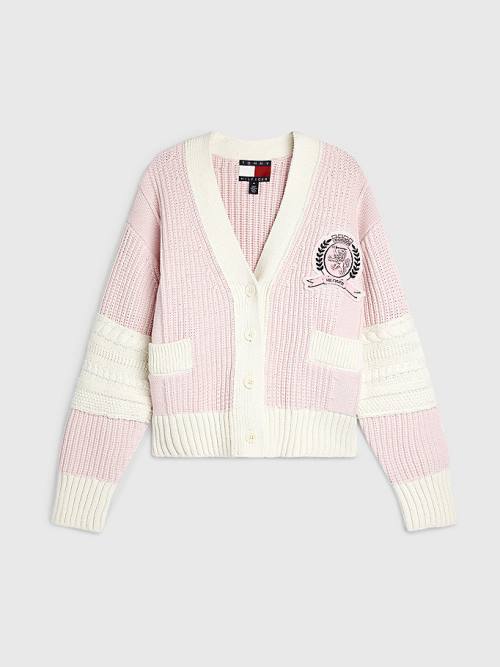 Swetry Tommy Hilfiger Prep Organic Bawełniane Crest Cardigan Damskie Różowe | TH836XUN