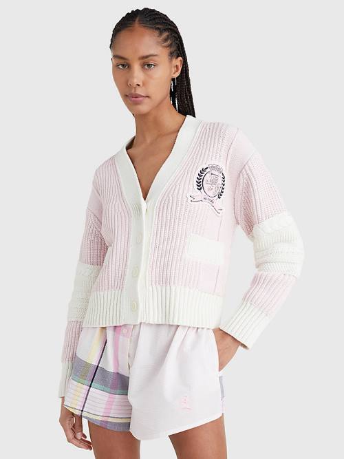 Swetry Tommy Hilfiger Prep Organic Bawełniane Crest Cardigan Damskie Różowe | TH836XUN