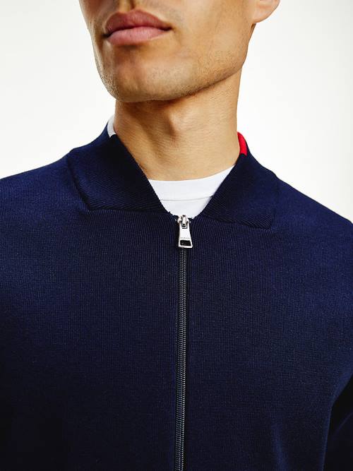 Swetry Tommy Hilfiger TH Flex Baseball Collar Zip-Thru Cardigan Męskie Niebieskie | TH567XZS