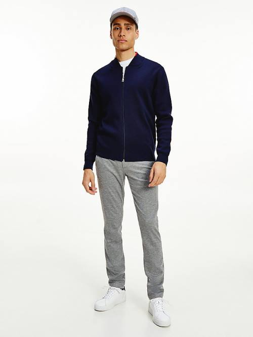 Swetry Tommy Hilfiger TH Flex Baseball Collar Zip-Thru Cardigan Męskie Niebieskie | TH567XZS