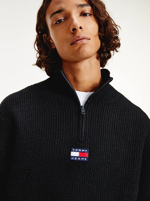 Swetry Tommy Hilfiger Tommy Badge Mock Turtleneck Jumper Męskie Czarne | TH041SCG